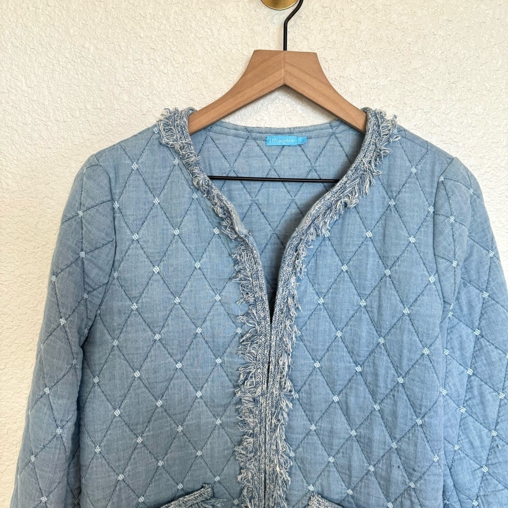 J. McLaughlin Women's Large Blue Helene Chambray Jacket Quilted Boho Light Blue - Picture 4 of 11